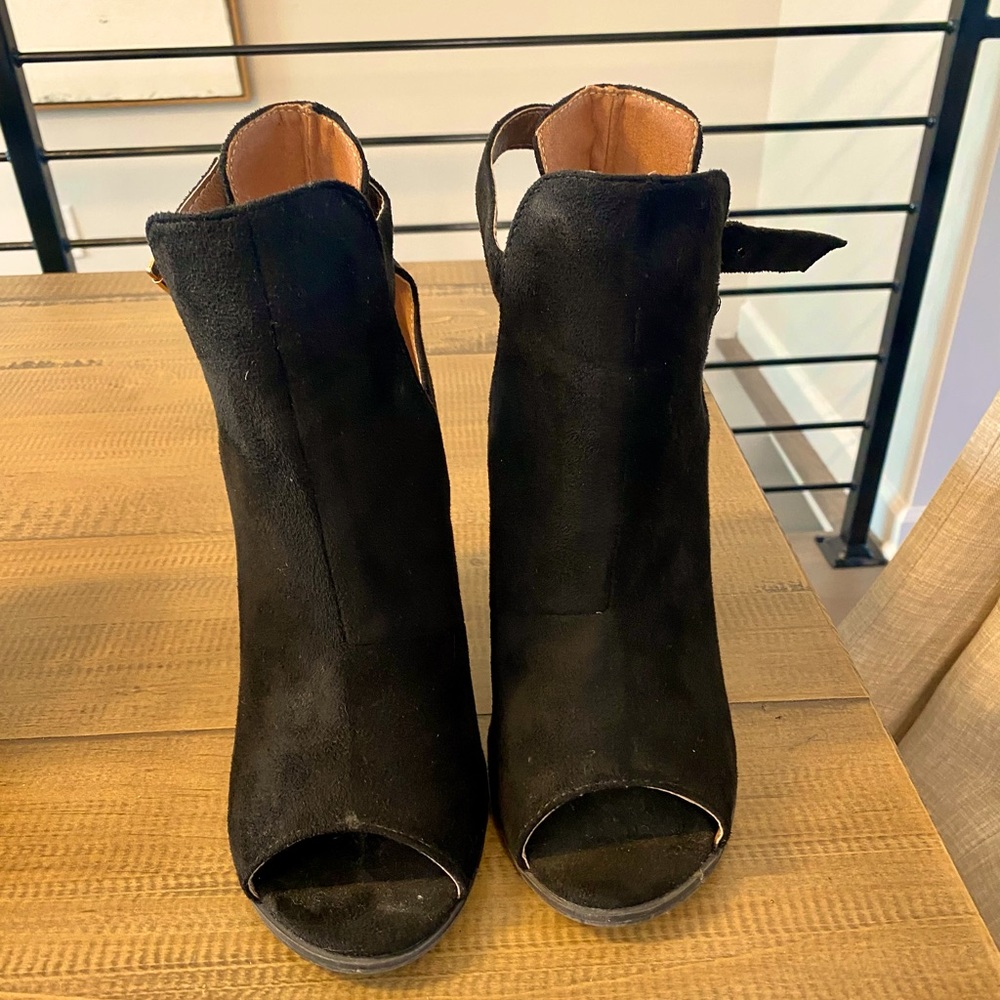 Bella Marie Peep Toe Booties - Black